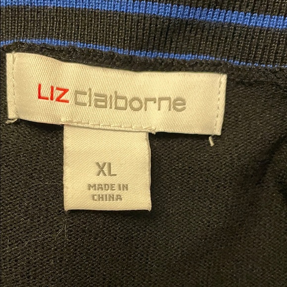 Liz Claiborne Black Open Cardi with Blue Stripes XL - Picture 3 of 4